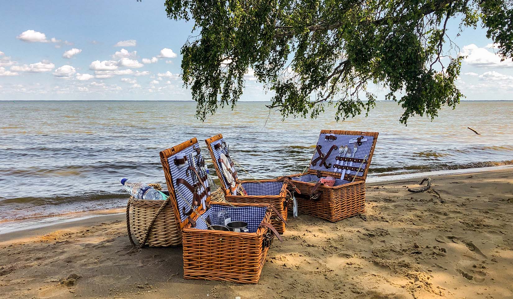 Picnic baskets on the beach